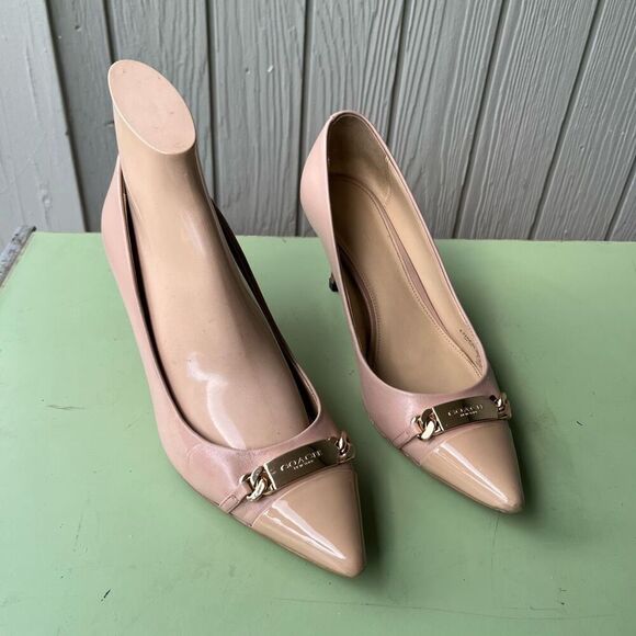 Coach Bowery Kitten Heels Nude Leather Pumps Sz 8.5 | Pointed Toe 3" Heel - Picture 14 of 14